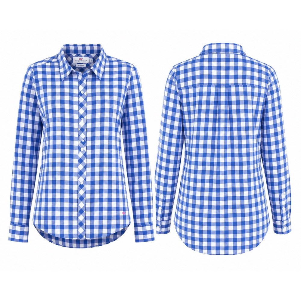 Vineyard Vines Size 6 Blue White Gingham Button Front Shirt Relaxed Fit Preppy - Picture 8 of 8